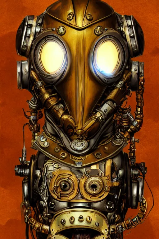 Image similar to steampunk helmet fantasy art mask robot ninja stylized digital illustration sharp focus, elegant intricate digital painting artstation concept art global illumination ray tracing advanced technology chaykin howard and campionpascale and cooke darwyn and davis jack