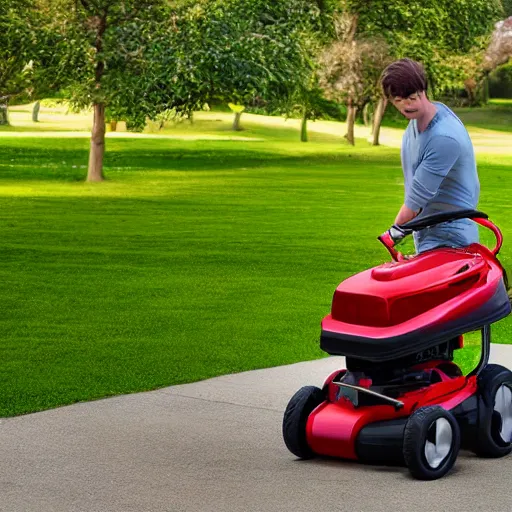 Image similar to award winning photo of a lawn mower baby stroller