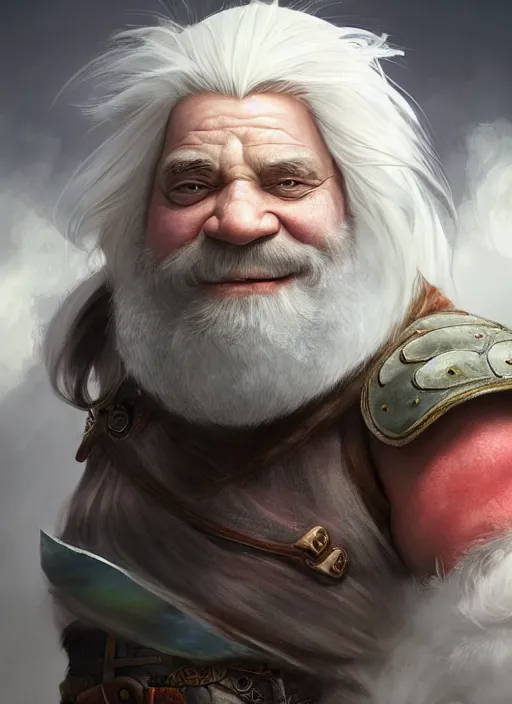 Prompt: dwarf with white hair, red iris, long beard, pale snow white skin, full body character portrait, colorful, octane render, unreal engine, studio lighting, photorealistic, highly detailed, digital art by studio ghibli and greg rutkowski and james jean