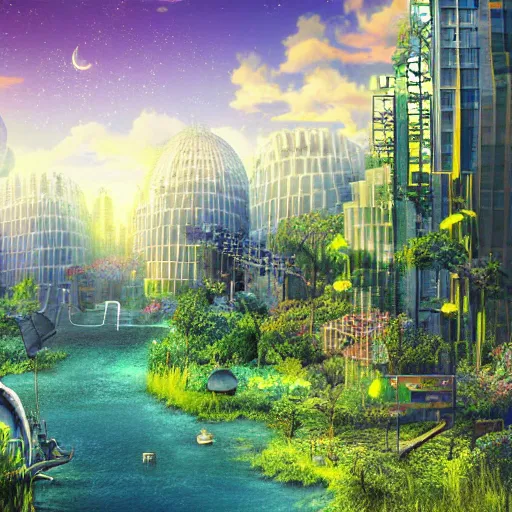Image similar to A solarpunk city coexisting with nature, digital art