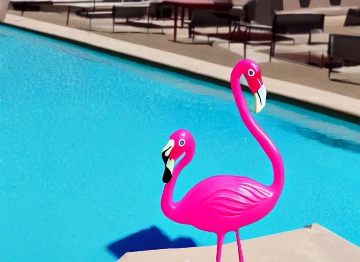Image similar to pool flamingo in pink with a life sized sim card next to it cartoon style