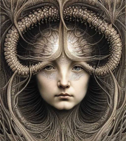 Image similar to detailed realistic beautiful eye goddess face portrait by jean delville, gustave dore, iris van herpen and marco mazzoni, art forms of nature by ernst haeckel, art nouveau, symbolist, visionary, gothic, neo - gothic, pre - raphaelite, fractal lace, intricate alien botanicals, ai biodiversity, surreality, hyperdetailed ultrasharp octane render