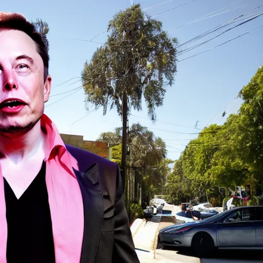 Image similar to elon musk hanging out on grove street, chilling with the ballas