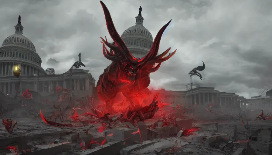 Image similar to devils takes over capitol, hyperdetailed, artstation, cgsociety, 8 k