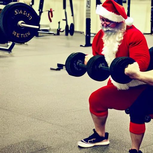 Image similar to santa lifting weights, leg day, squats