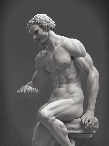 Image similar to a man sculpting a marble statue. intricate, elegant, highly detailed, digital painting, artstation, cinematic shot, concept art, sharp focus, illustration, by justin gerard and artgerm 8 k