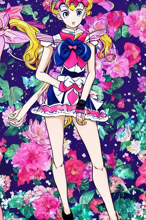 Image similar to sailor moon wearing floral valentino ss 2 0 1 5