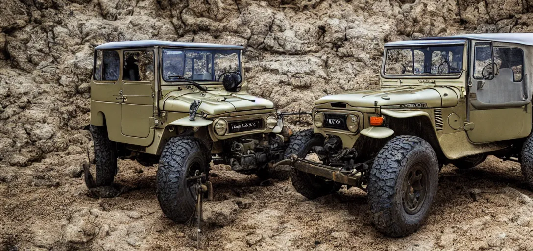 Prompt: Toyota Fj 43 by H.R. Giger, full scene, detailed, sharp focus, accurate, intricate, award wining, original modern artwork, rgb, ethereal lighting, 4K