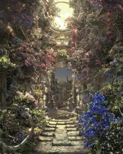 Prompt: portal to paradise, 8 k high definition, advanced technology, beams of energy, pathway, flowers, perfect relationship, love, machines, insanely detailed, intricate, art by akihiko yoshida, antilous chao, woo kim
