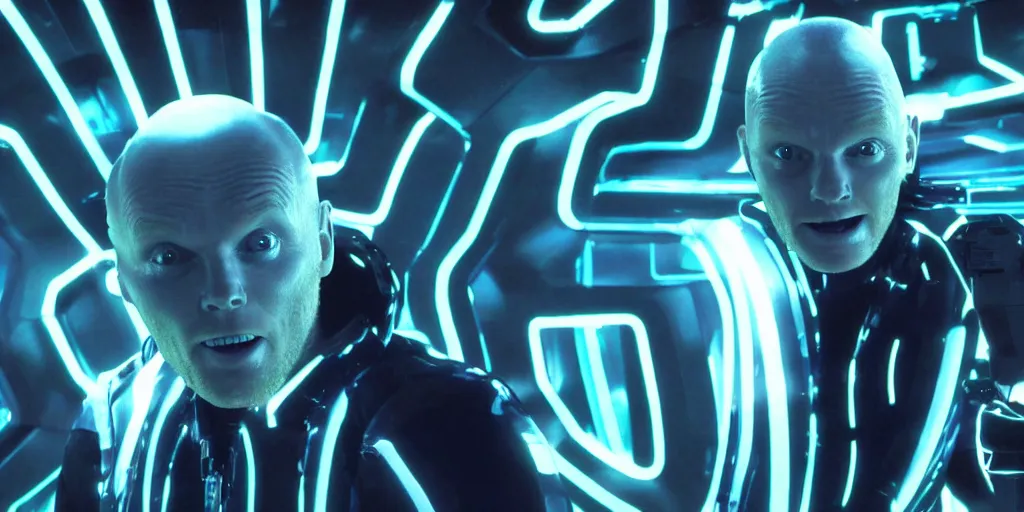 Prompt: a film still of Bill burr in Tron, high quality