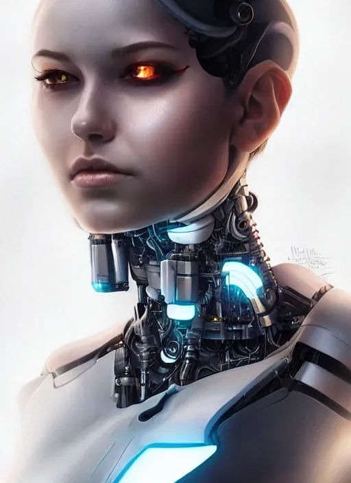 Image similar to portrait of a cyborg woman who turns her head to the ((((((right))))) left+10 (((((up))))) (((((down))))) by Artgerm,eyes closed , biomechanical, hyper detailled, trending on artstation