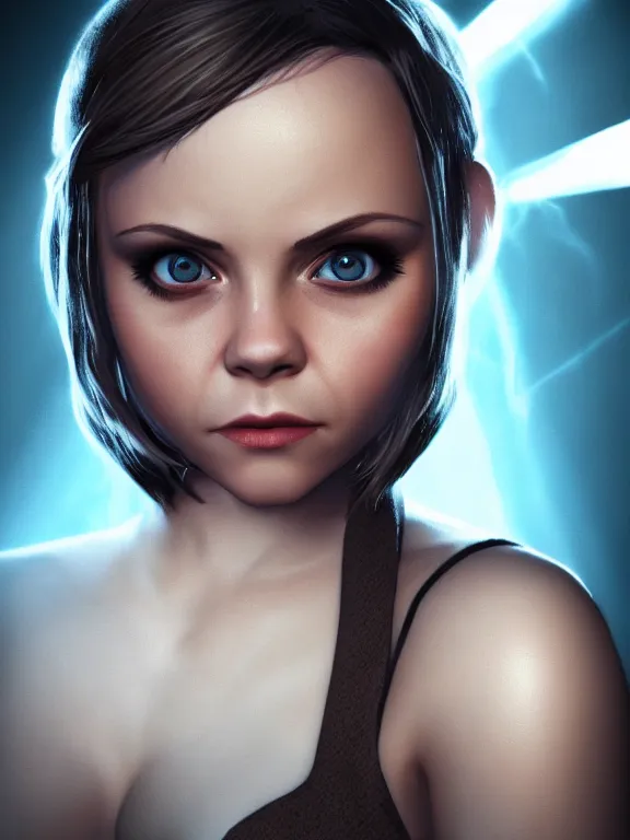 Prompt: portrait art of Christina Ricci, elf ears, 8k ultra realistic , lens flare, atmosphere, glow, detailed,intricate, full of colour, cinematic lighting, trending on artstation, 4k, hyperrealistic, focused, extreme details,unreal engine 5, cinematic, masterpiece
