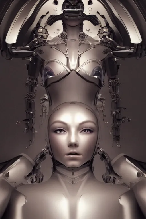 Image similar to Mechanical female android looking, cinematic lighting, intricate, elegant, super highly detailed, art station, concept art, smooth, sharp focus, no blur, no dof, extreme illustration, Unreal Engine 5, Photorealism, HD quality, 8k resolution, cinema 4d, 3D, beautiful, delicate, art by artgerm and greg rutkowski and alphonse mucha and loish and WLOP