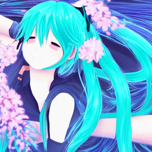 Image similar to Hatsune Miku having a comfy sleep, detailed digital art