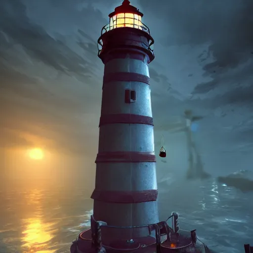 Prompt: The lighthouse from bioshock, extreme detail, vivid lighting, bloom, tasteful drawing, shadows, 8k by Ilya Repin