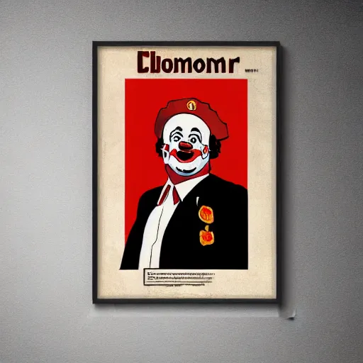 Image similar to communist clown portrait, propaganda style, poster