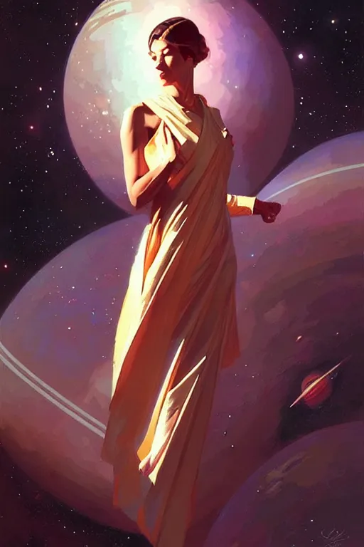 Image similar to space, buddhism, futurism, painting by greg rutkowski, j. c. leyendecker, artgerm