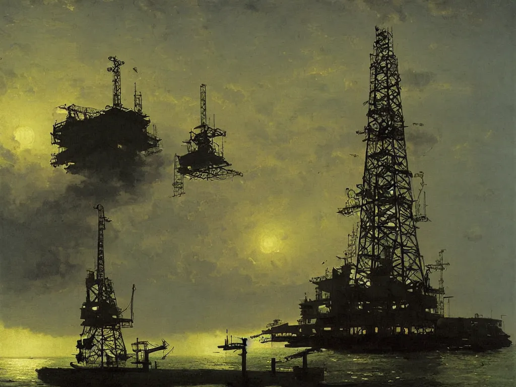 Image similar to an oil platform by carl spitzweg