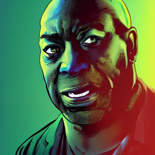 Image similar to angry zombie portrait of michael clarke duncan, an urban background szene, grimdark horror, stylized digital illustration, radiating a glowing aura, global illumination, ray tracing, hdr, fanart arstation by ian pesty and katarzyna bek - chmiel