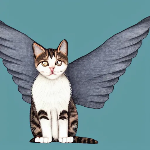 Prompt: cat with large angle wings, digital art