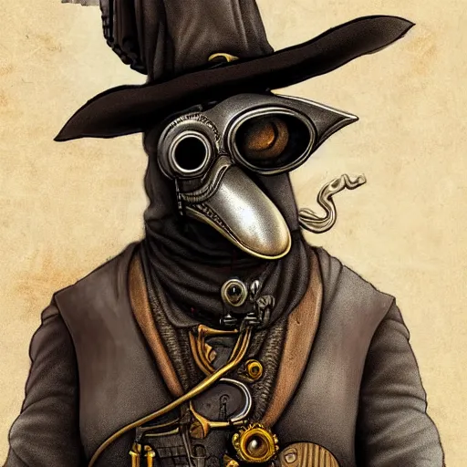 Image similar to steampunk plague doctor, digital art, artstation, highly detailed