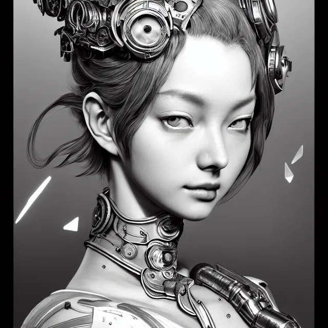 Prompt: studio portrait of optimist female divine mech blahsen as absurdly beautiful, elegant, young sensual gravure idol, ultrafine hyperrealistic detailed face illustration by kim jung gi, irakli nadar, intricate linework, sharp focus, bright colors, matte, octopath traveler, final fantasy, unreal engine highly rendered, global illumination, radiant light, intricate environment