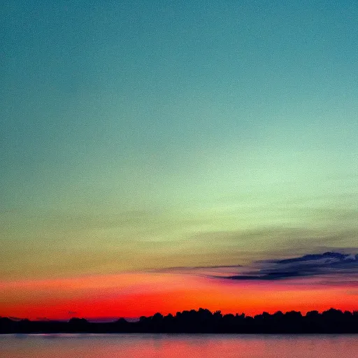 Prompt: Predawn light in a huge sky that looks like a childs paining smeared with color