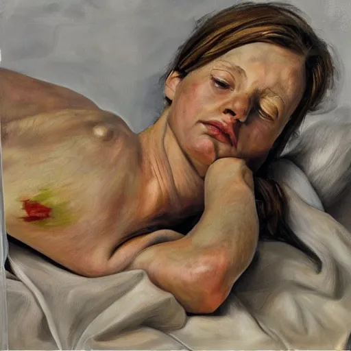 Image similar to high quality high detail painting by lucian freud, hd, strong girl portrait, photorealistic lighting