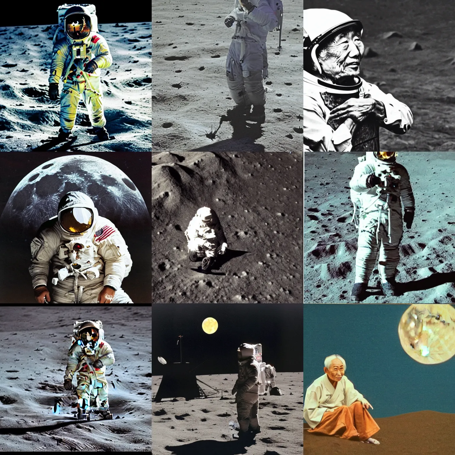 Prompt: old japanese man on the moon