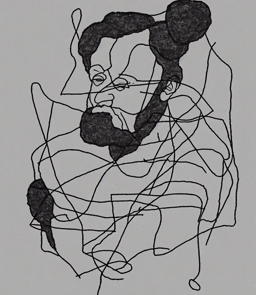 Prompt: minimalist line art portrait of german composer richard wagner, inspired by egon schiele. contour lines, musicality, twirls and curves, strong personality