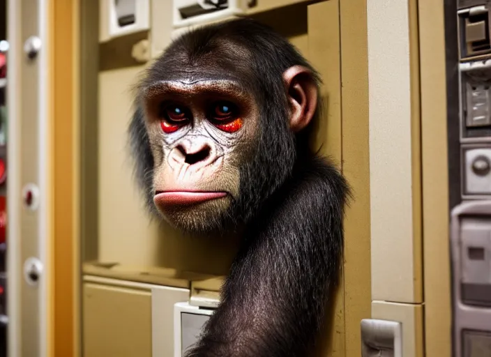 Image similar to scary ape inside fuse box in post communist apartment building