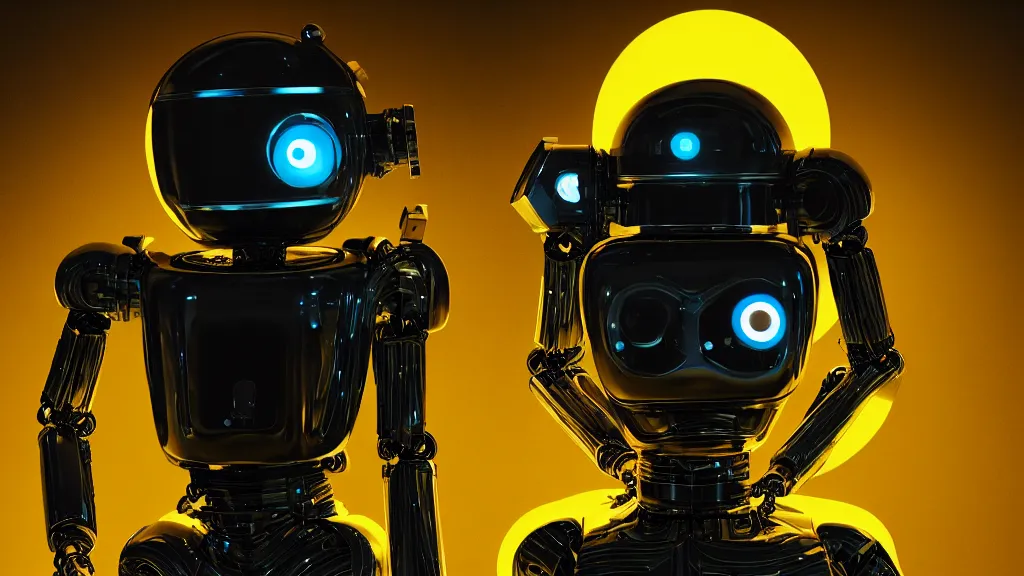 Prompt: radiohead robot android with speakers for eyes, ornament, powerful, halfrear lighting, backlight, volumetric lighting, glassy, post - production, elegant, ornate, hyper realistic, super detailed, surrounded by radioactive particles, with gothic color palate, photorealistic, 8 k resolution, insane composition