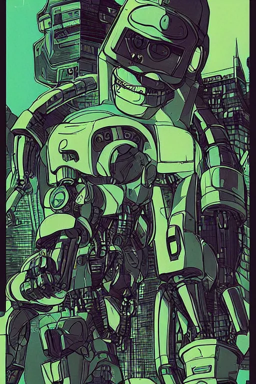 Image similar to 1 9 7 9 sci - fi portrait of an robot beheading an ogre. simple stylized cyberpunk photo from the matrix ( 1 9 9 9 ) by josan gonzalez.