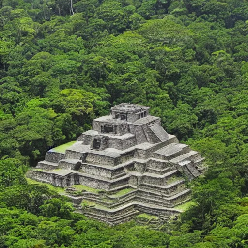 Prompt: a view over ancient ruins in the rainforest, Mysterious downfall of the great Mayan civilization is revealed