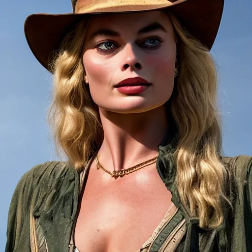 Prompt: Margot Robbie as Indiana Jones, cinematic, realistic, detailed, portrait