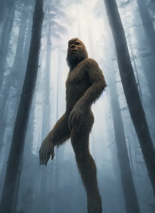 Image similar to highly detailed portrait of bigfoot, unreal engine, cinematic light, warm, fantasy art by greg rutkowski