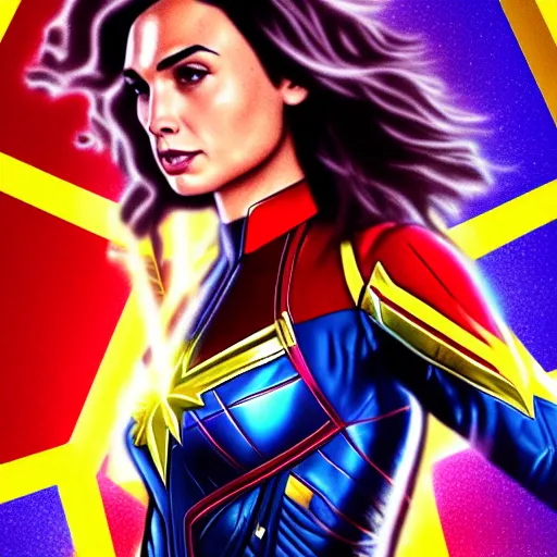 Image similar to Digital painting of Gal Gadot as Captain Marvel