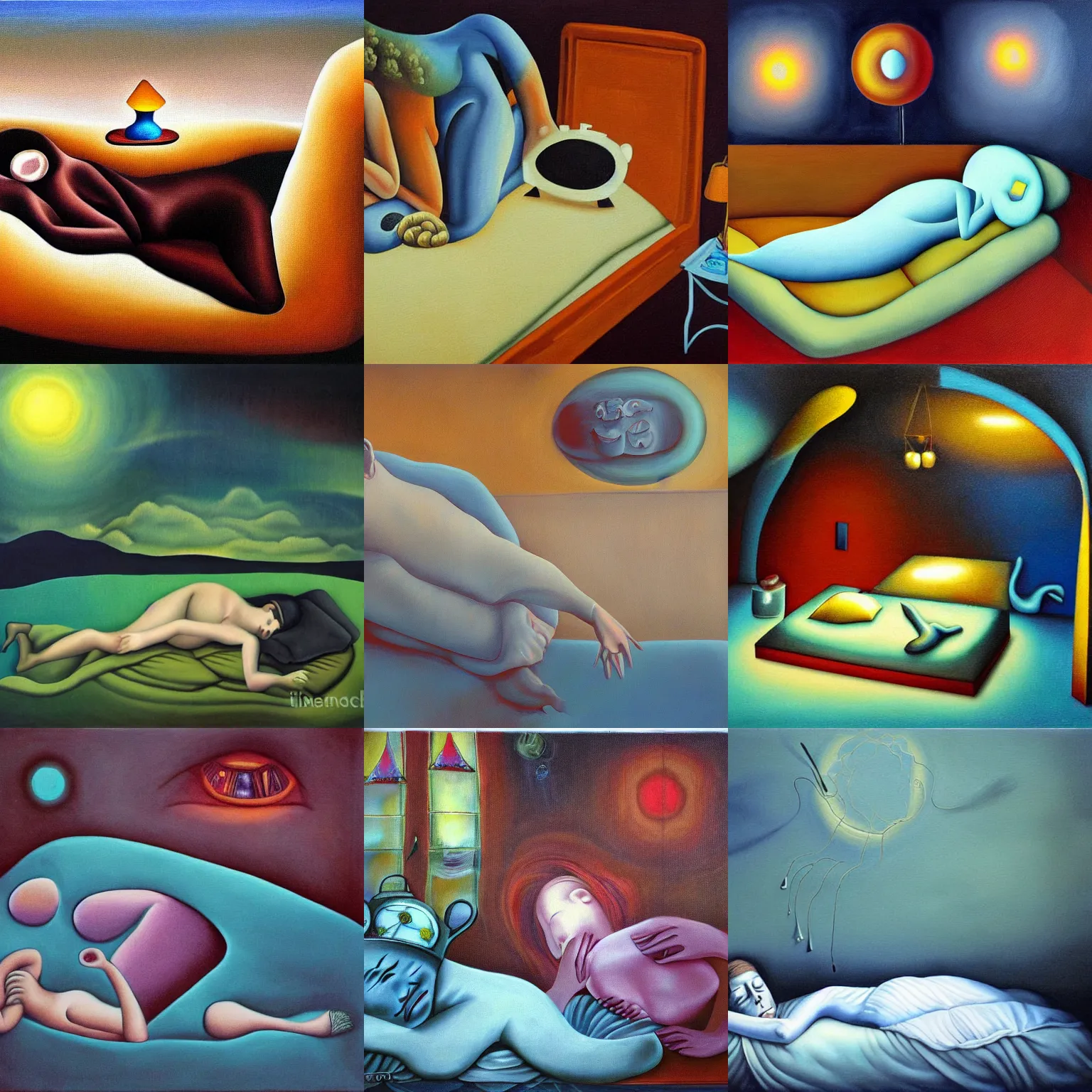 Prompt: surrealistic painting about sleep.