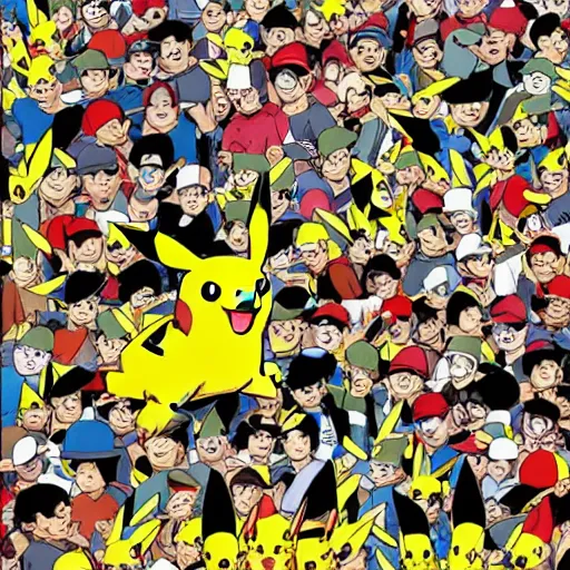 Prompt: pikachu in a where's waldo comic