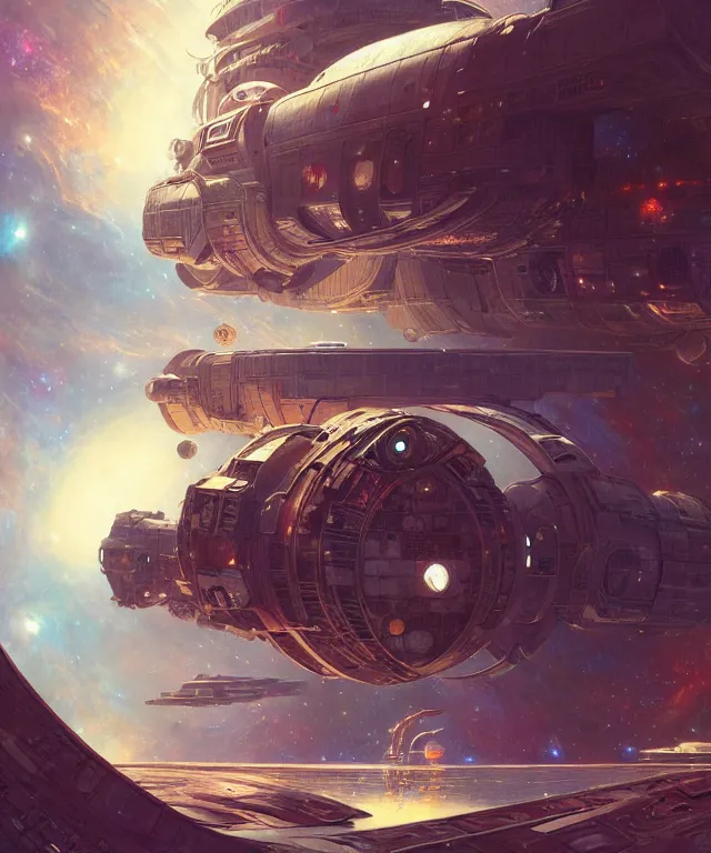 Image similar to A outside view of abandoned space station in the deep space, fantasy, intricate, elegant, highly detailed, digital painting, artstation, concept art, smooth, sharp focus, illustration, art by artgerm and greg rutkowski and alphonse mucha