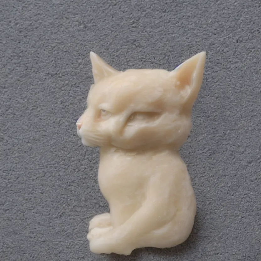 Prompt: a sculpture made from wax of a kitten.