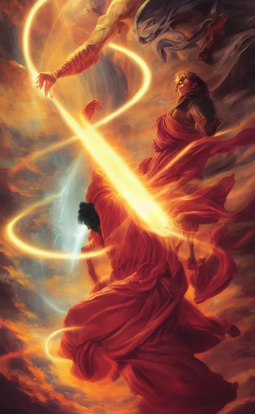 Prompt: holy monk unleashes thousand divine hand strike ultimate move by kev walker and noah bradley and delphin enjolras and daniel f. gerhartz