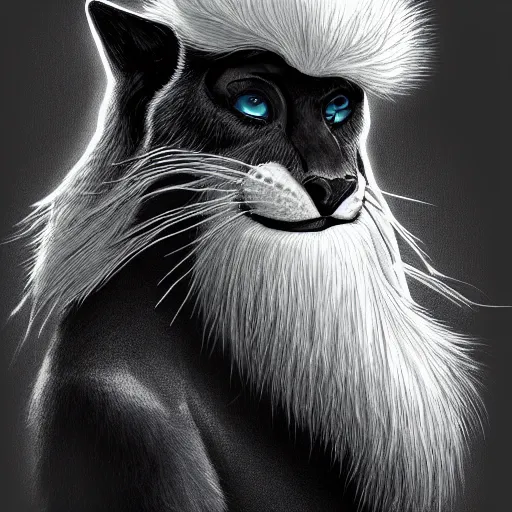 Image similar to extremely detailed cartoon portrait of a white panter with a very long fur and a wizard hat, fantasy, trending on artstation, heroic pose, illustration, highly detailed, profile picture, 8k