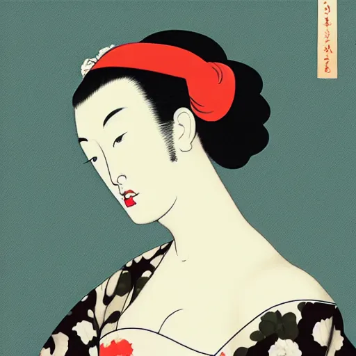 Image similar to novody with us, digital art, utamaro kitagawa mixin with banksy style