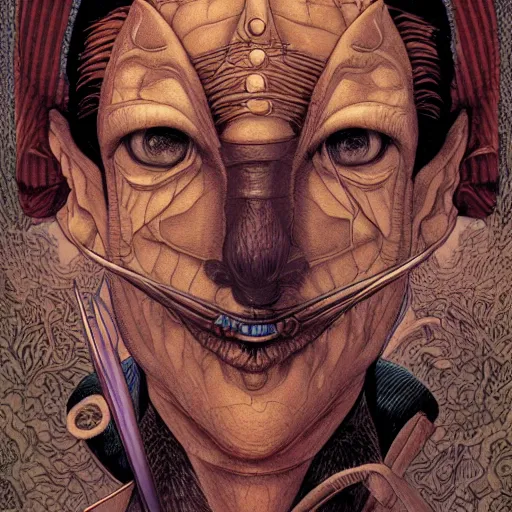 Image similar to portrait of crazy pinocchio, symmetrical, by yoichi hatakenaka, masamune shirow, josan gonzales and dan mumford, ayami kojima, takato yamamoto, barclay shaw, karol bak, yukito kishiro