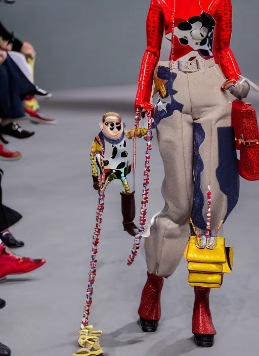 Image similar to hyperrealistic and heavy detailed balenciaga runway show of toy story, leica sl 2 5 0 mm, vivid color, high quality, high textured, real life