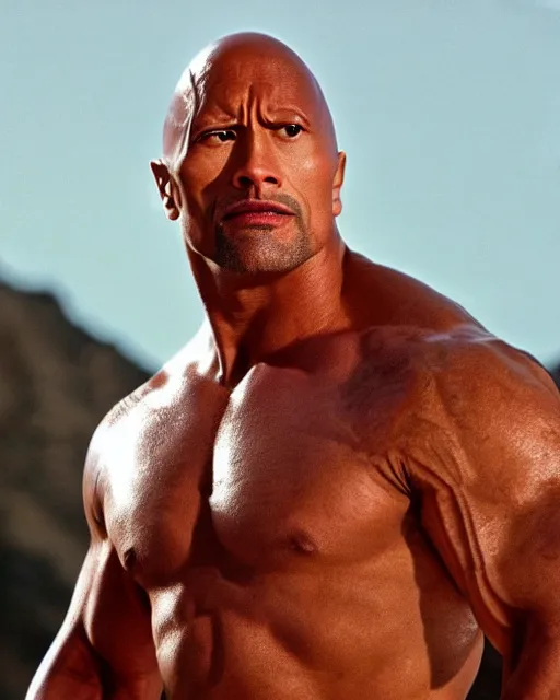 Image similar to film still close up shot of dwayne johnson as maximus from the movie gladiator. photographic, photography