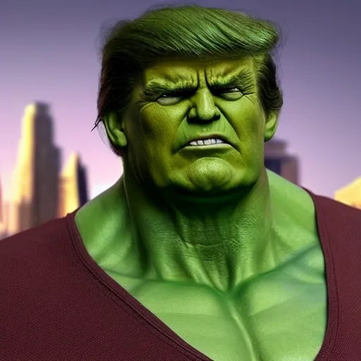 Prompt: photorealistic hulk with donald trump's face