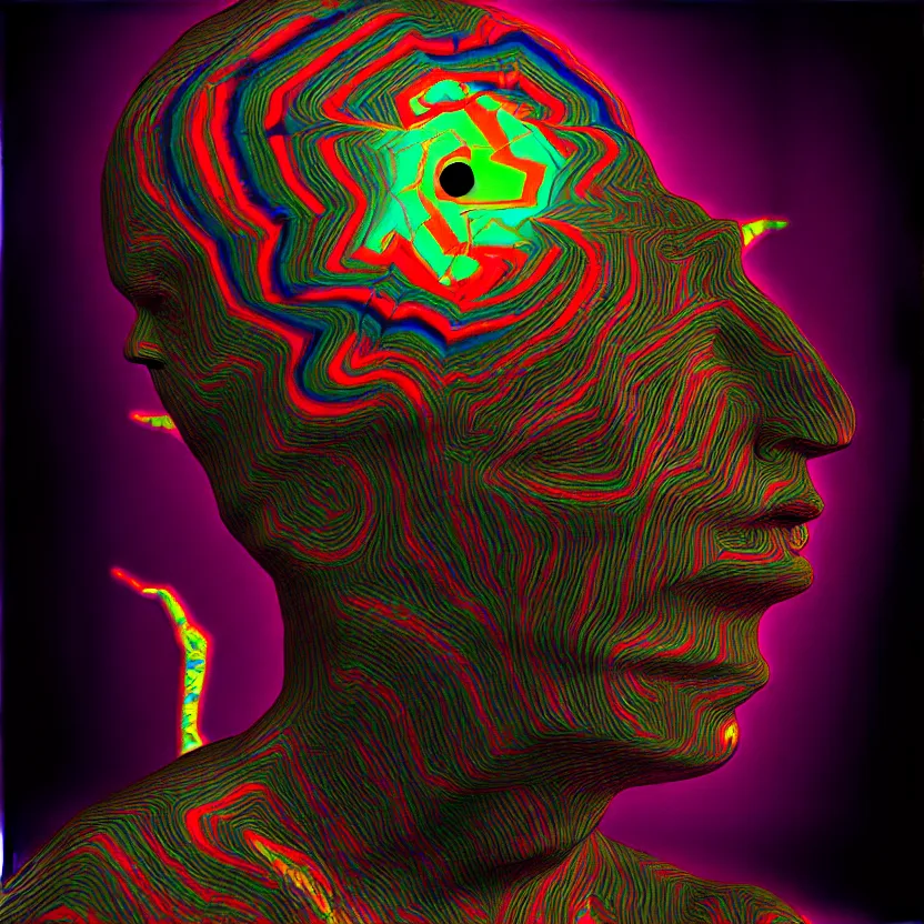 Image similar to schizophrenic hallucination, lsd, supernatural, 8 k, digital art, highly detailed, ray tracing, chiaroscuro, weird, colorful, trippy