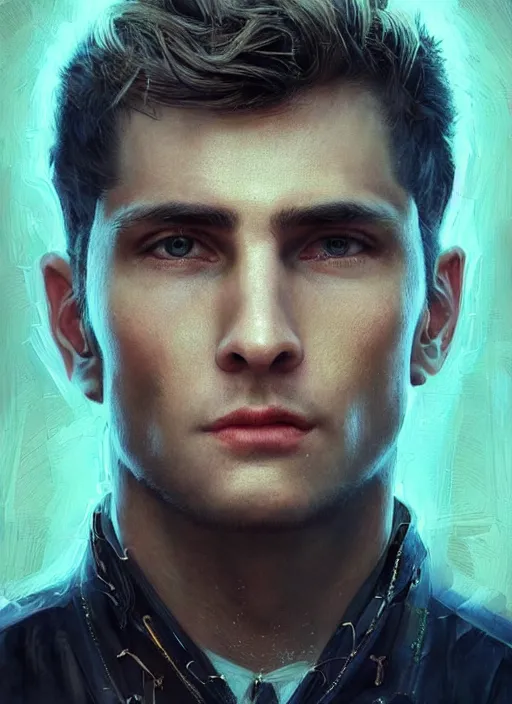 Image similar to a highly detailed long shot photo of masculin male face portrait, futurism, rococo cyber neon lighting, detailed futuristic fibonacci jewelry, profile posing, hyper photorealistic, crispy quality, digital photography, trending in pinterest, cinematic, 4 k ultra hd, art by pascal blanche, art by greg rutkowski, art by artgerm,